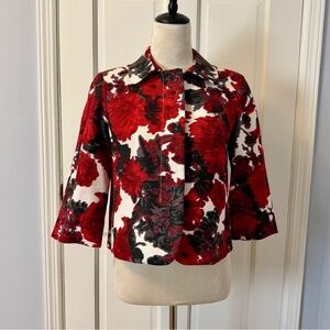 Talbots Women’s Red Black and White Floral 3/4 Sleeve Jacket / Blazer, Size 4P